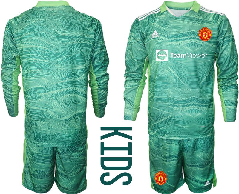 Youth 2021-2022 Club Manchester United green long sleeve goalkeeper blank Soccer Jersey